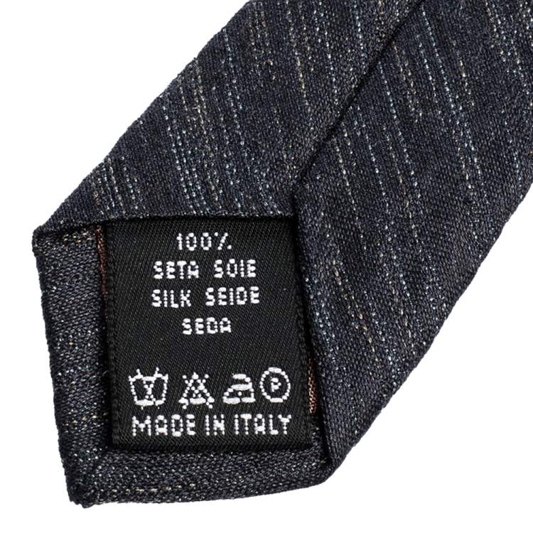 Pre Owned Valentino Vintage Navy Blue Abstract Diagonal Pattern Silk Tie