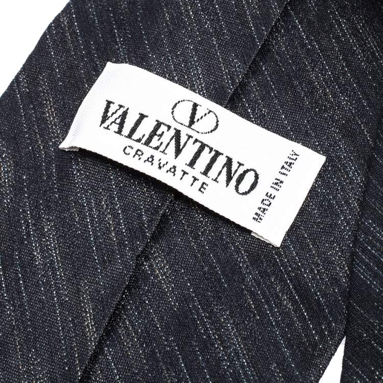 Pre Owned Valentino Vintage Navy Blue Abstract Diagonal Pattern Silk Tie