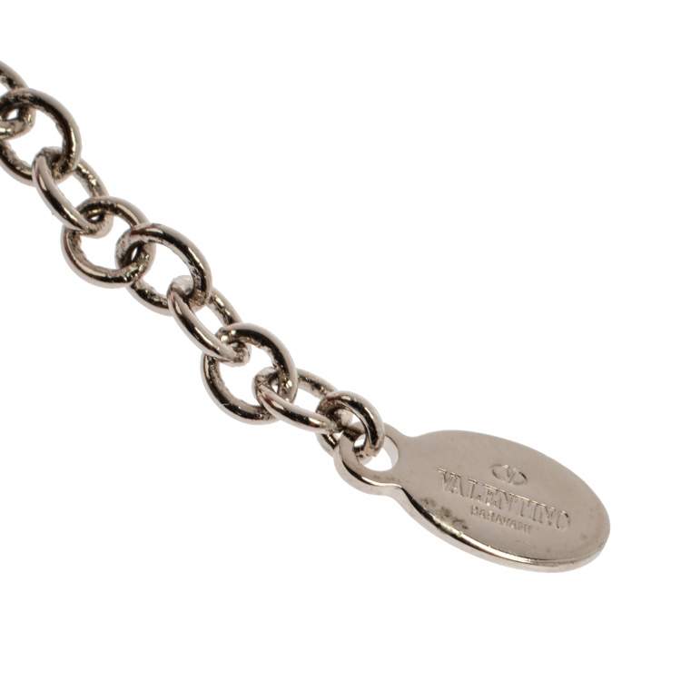Pre Owned Valentino Silver Tone VLTN Charm Necklace