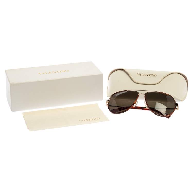 Pre Owned Valentino Brown Havana/ Green V116S Aviator Sunglasses