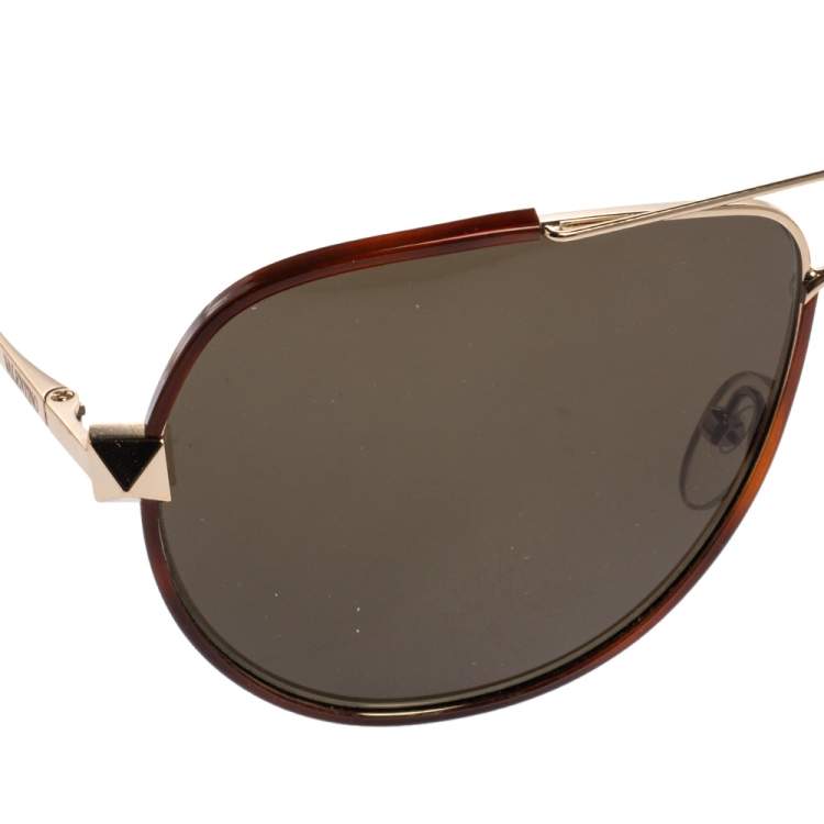 Pre Owned Valentino Brown Havana/ Green V116S Aviator Sunglasses