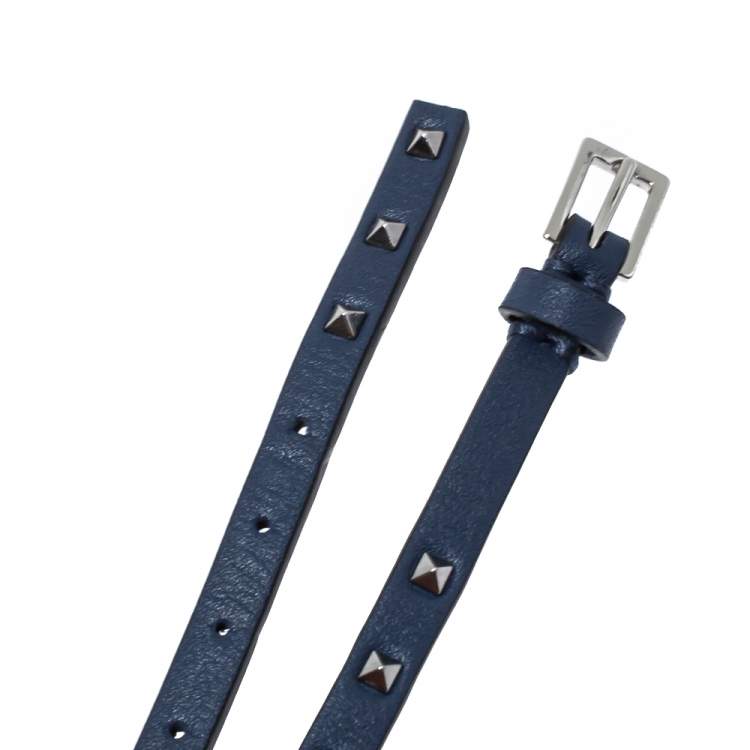 Pre Owned Valentino Rockstud Navy Blue Leather Multi Wrap Bracelet
