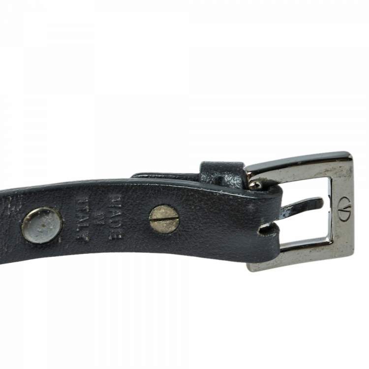 Pre Owned Valentino Black Leather Rockstud Wrap Bracelet