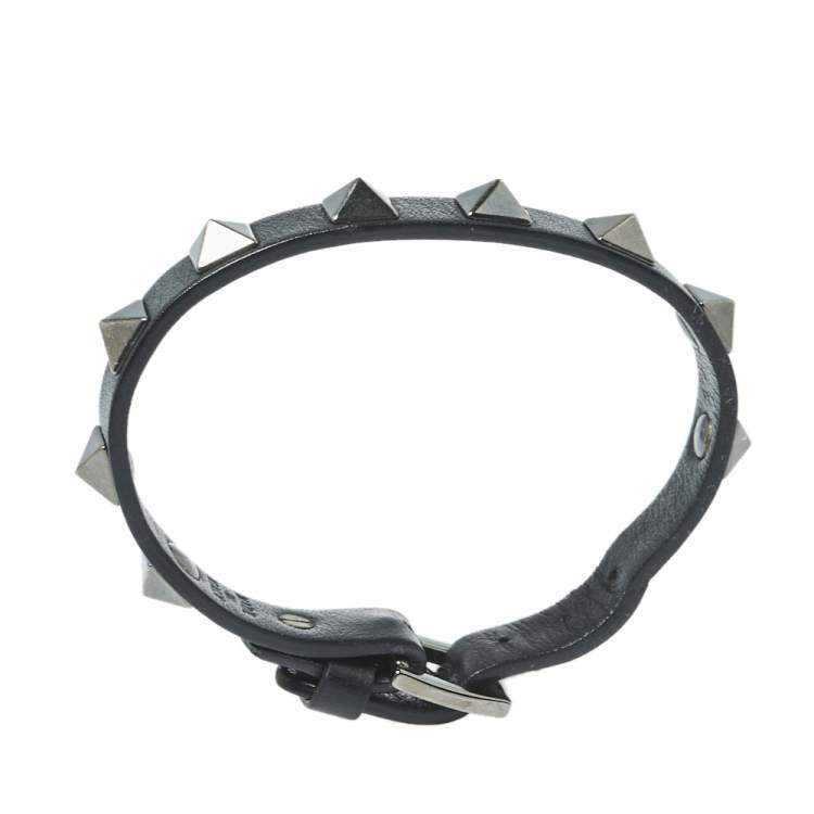Pre Owned Valentino Black Leather Rockstud Wrap Bracelet