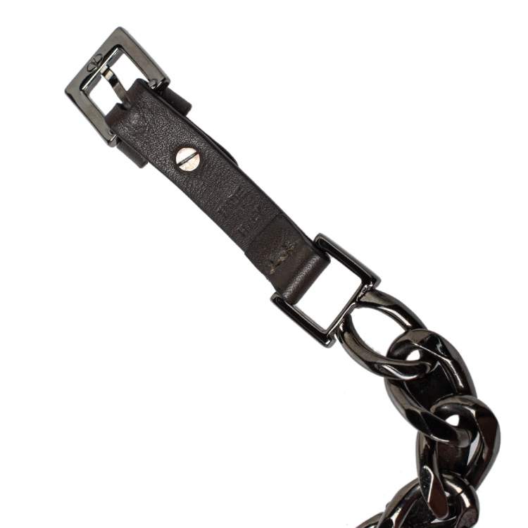 Pre Owned Valentino Gunmetal Tone Chain Rockstud Leather Wrap Bracelet
