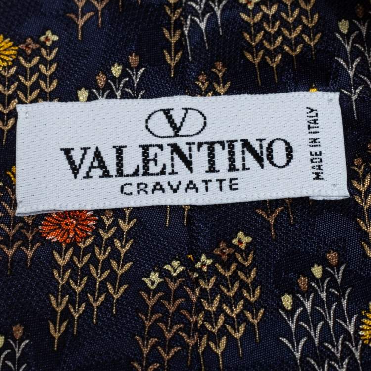 Pre Owned Valentino Vintage Midnight Blue Floral Jacquard Silk Tie
