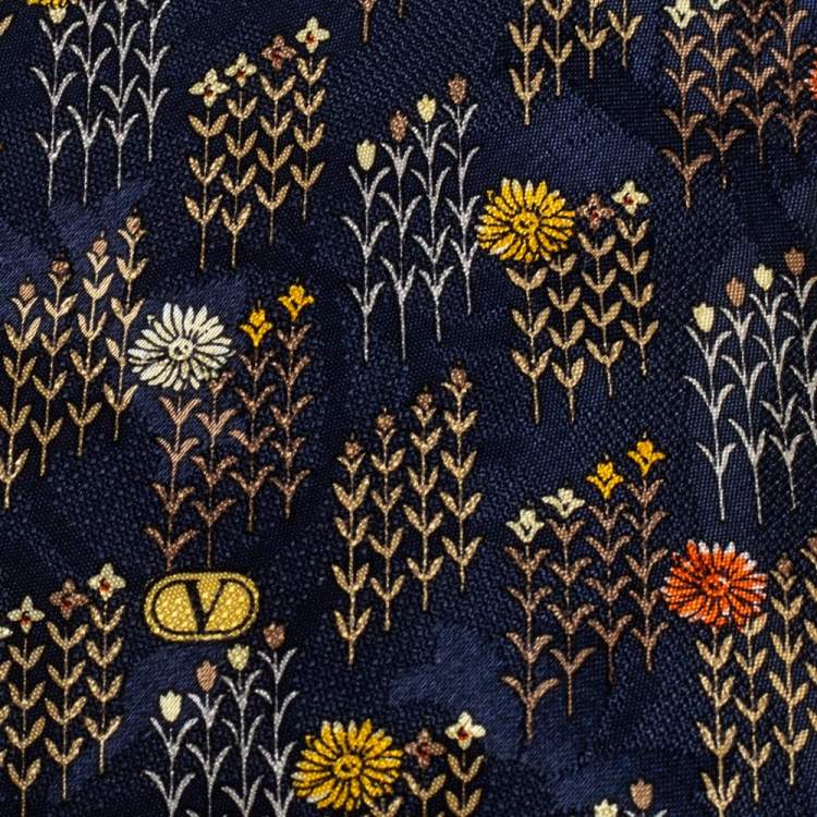 Pre Owned Valentino Vintage Midnight Blue Floral Jacquard Silk Tie