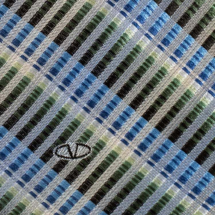 Pre Owned Valentino Multicolor Striped Jacquard Silk Tie