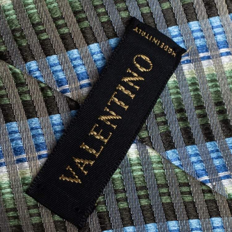 Pre Owned Valentino Multicolor Striped Jacquard Silk Tie