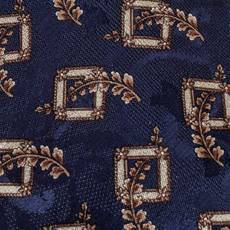 Pre Owned Valentino Vintage Dark Blue Printed Silk Tie