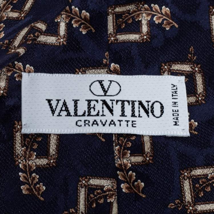 Pre Owned Valentino Vintage Dark Blue Printed Silk Tie