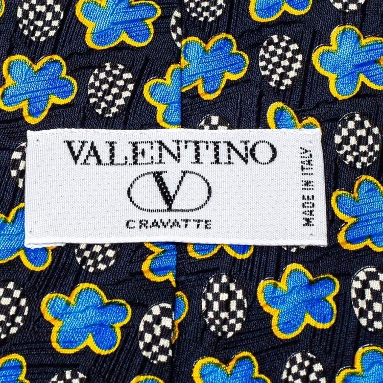 Pre Owned Valentino Vintage Black Floral Print Jacquard Silk Tie