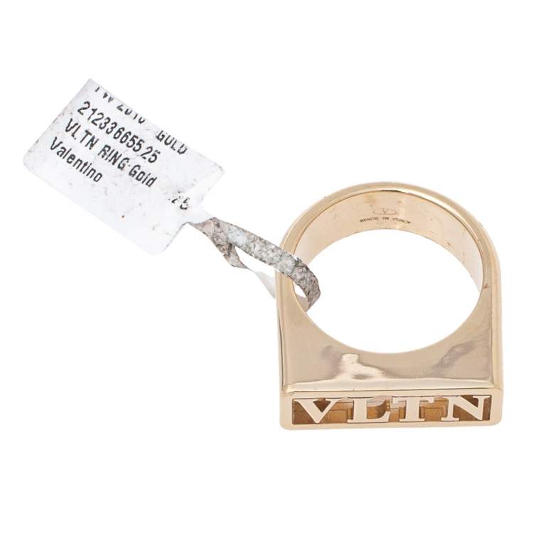 Pre Owned Valentino Gold Tone VLTN Logo Ring Size 65