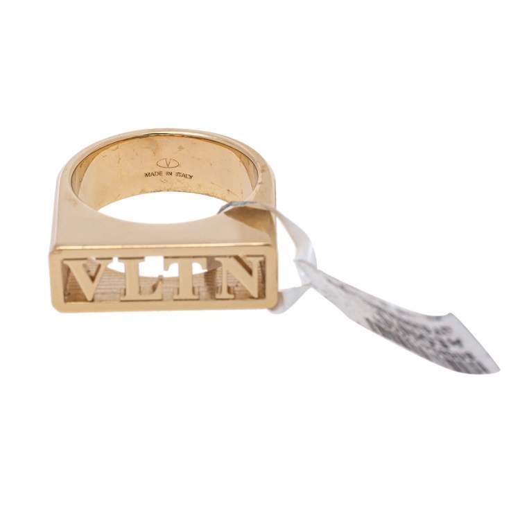 Pre Owned Valentino Gold Tone VLTN Logo Ring Size 65