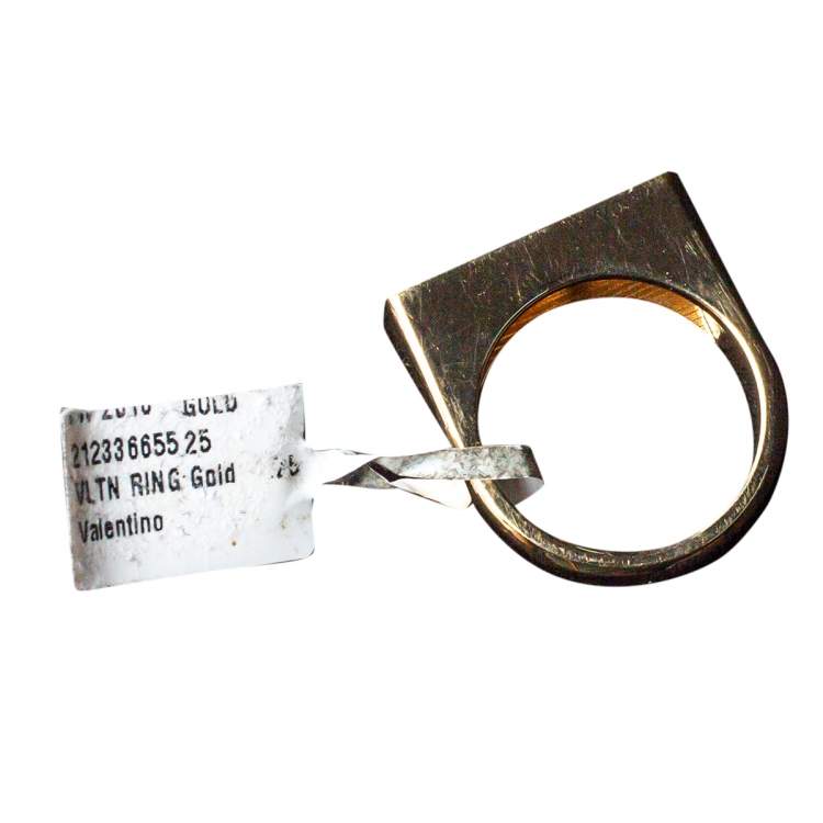 Pre Owned Valentino Gold Tone VLTN Logo Ring Size 65