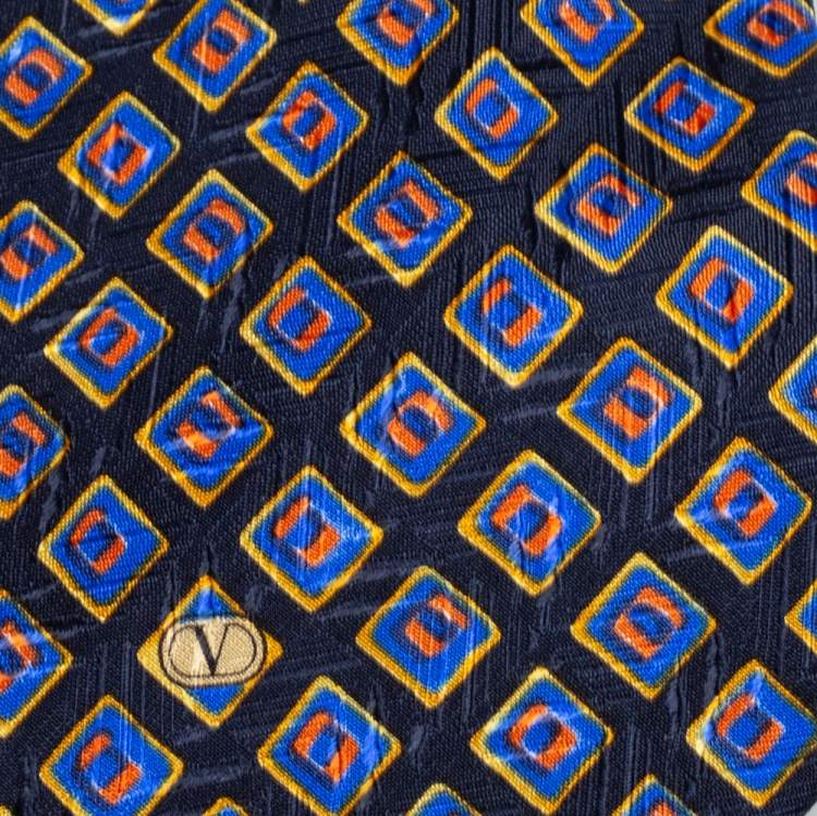 Pre Owned Valentino Navy Blue Printed Traditional Silk Tie