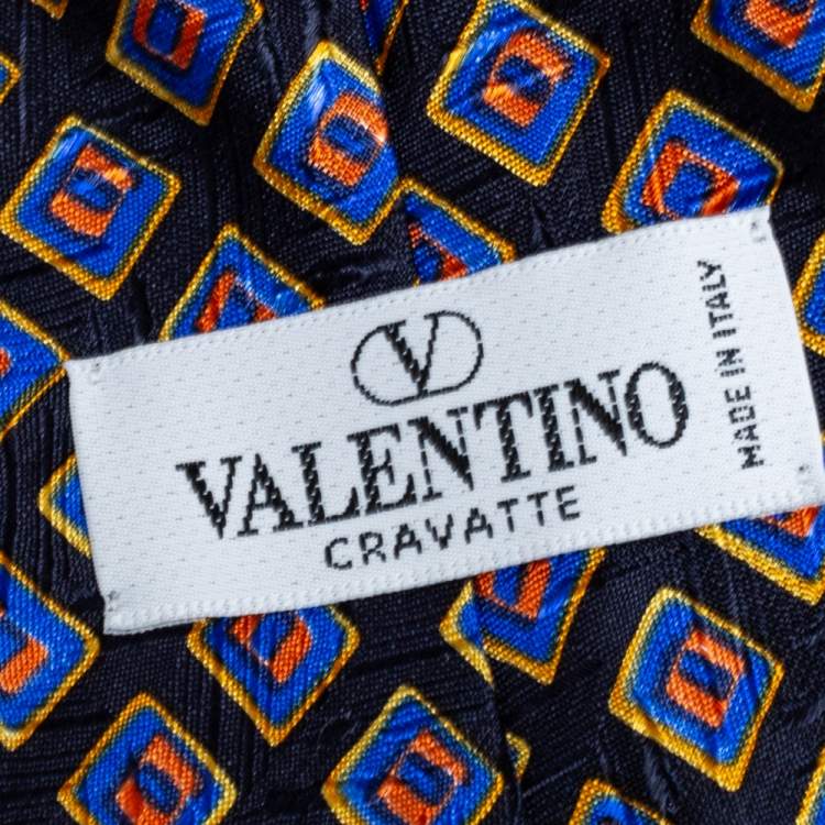 Pre Owned Valentino Navy Blue Printed Traditional Silk Tie