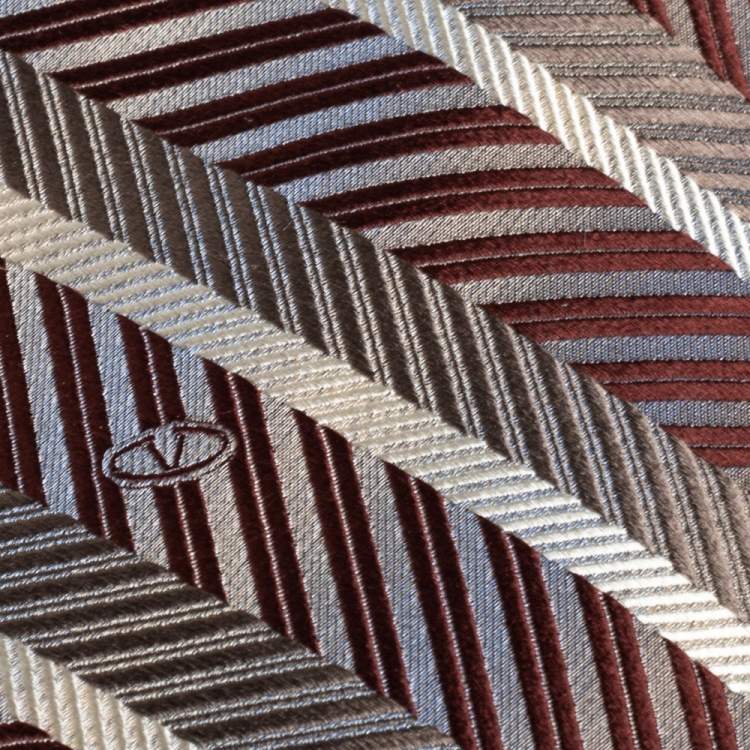 Pre Owned Valentino Brown Diagonal Striped Traditional Silk Tie