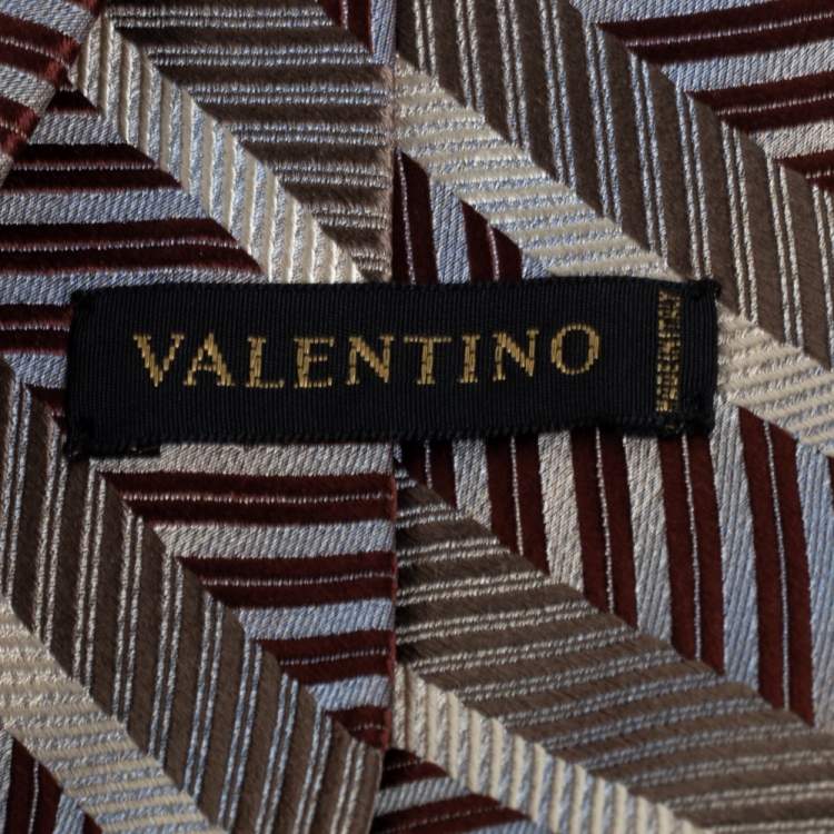 Pre Owned Valentino Brown Diagonal Striped Traditional Silk Tie