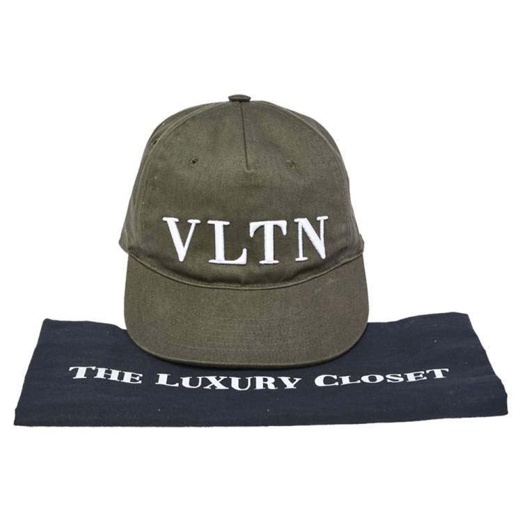 Pre Owned Valentino Green Logo Embroidered Cotton Canvas Cap