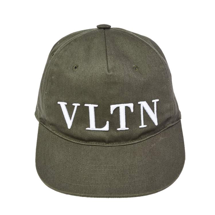 Pre Owned Valentino Green Logo Embroidered Cotton Canvas Cap