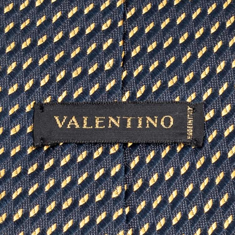 Pre Owned Valentino Dark Blue Jacquard Silk Traditional Tie
