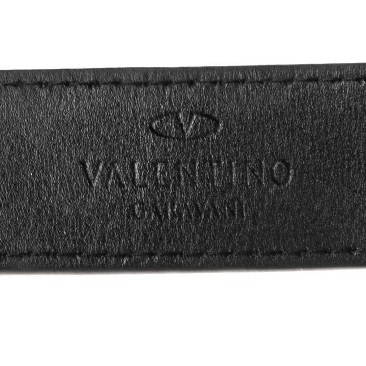 Pre Owned Valentino Tan/Black Leather V Logo Reversible Buckle Belt 105CM
