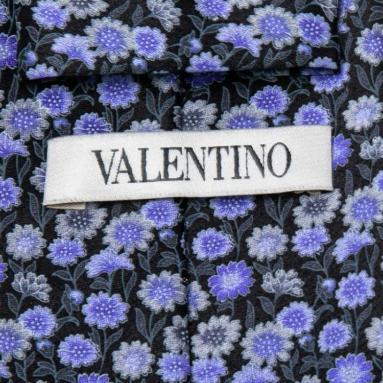 مملوكة مسبقًا Valentino Purple & Black Floral Print Silk Tie