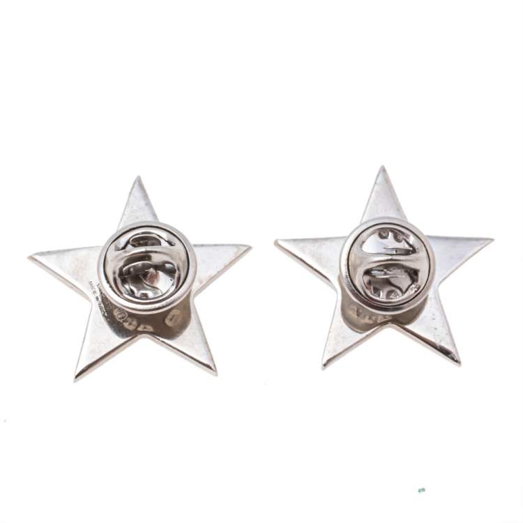 Pre Owned Valentino Black Enamel Rockstud Star Pin Brooch Set of 2