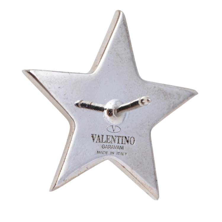 Pre Owned Valentino Black Enamel Rockstud Star Pin Brooch Set of 2