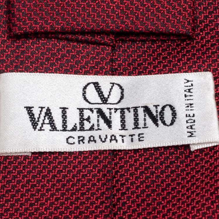 Pre Owned Valentino Dark Red Jacquard Silk Tie