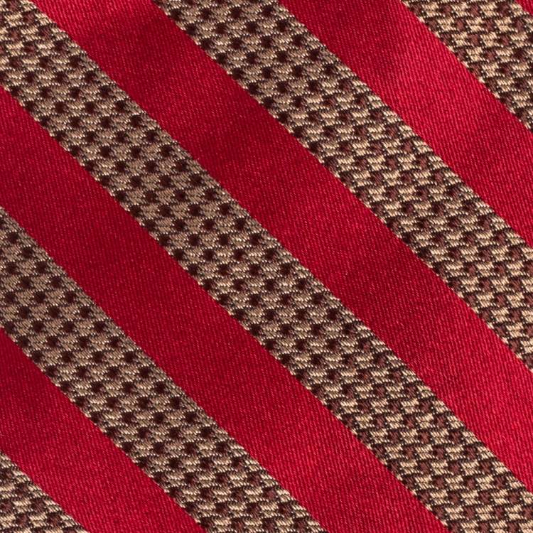 Pre Owned Valentino Red & Gold Stripe Silk Tie