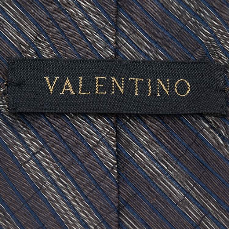 Pre Owned Valentino Brown Striped Silk Tie