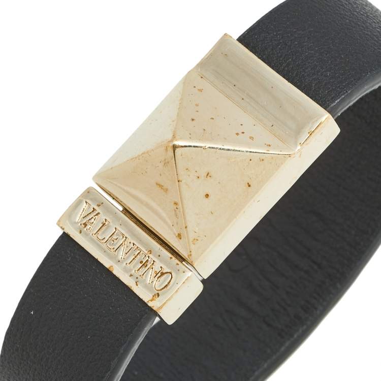 Pre Owned Valentino Black Leather Rockstud Clasp Bracelet