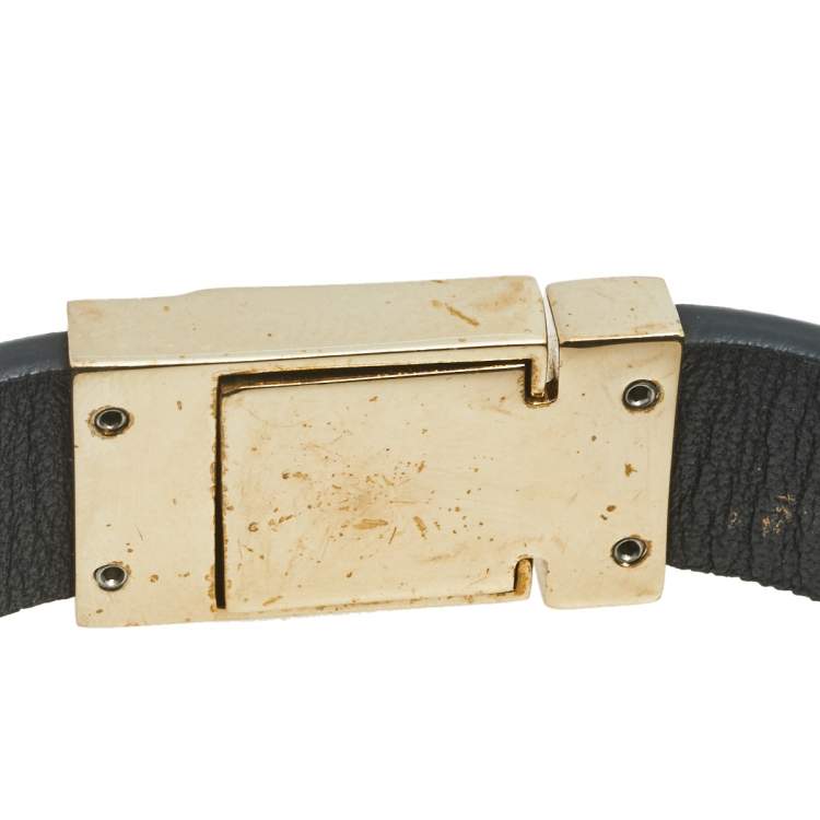 Pre Owned Valentino Black Leather Rockstud Clasp Bracelet