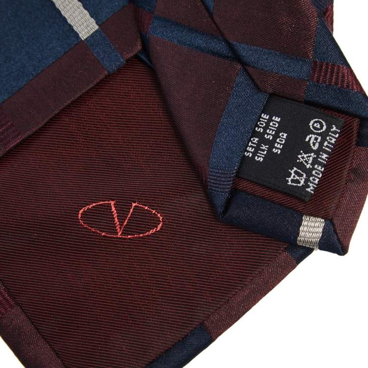 Pre Owned Valentino Navy Blue Patterned Silk Jacquard Tie
