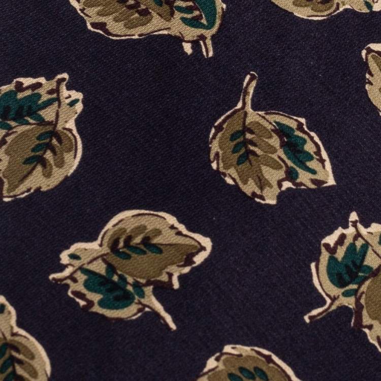 Pre Owned Valentino Black Leaf Printed Silk Tie 
