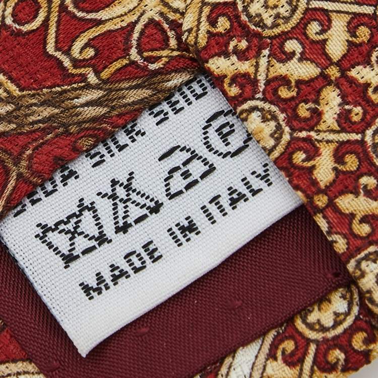 Pre Owned Valentino Vintage Red Patchwork Print Traditional Silk Tie