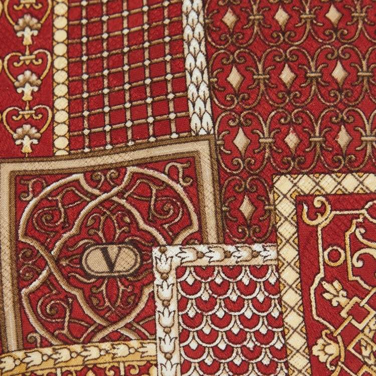 Pre Owned Valentino Vintage Red Patchwork Print Traditional Silk Tie