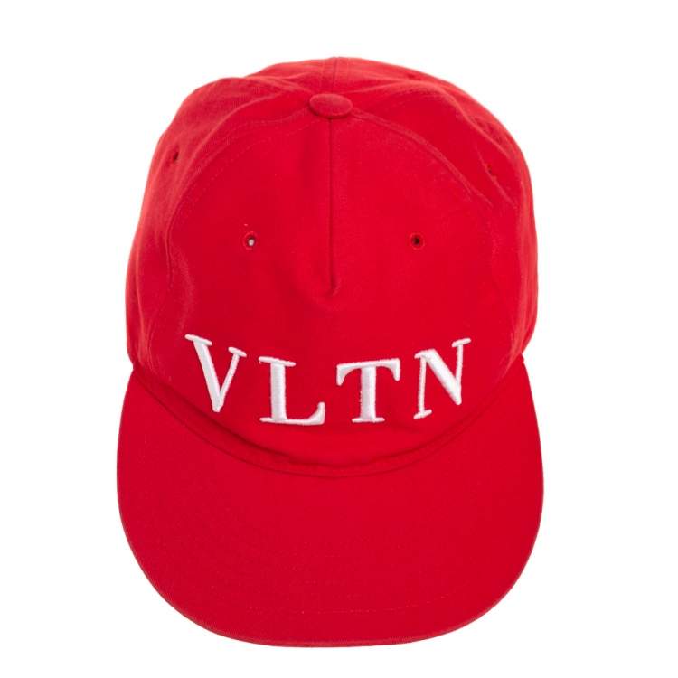Pre Owned Valentino Red Cotton Canvas VLTN Baseball Cap 