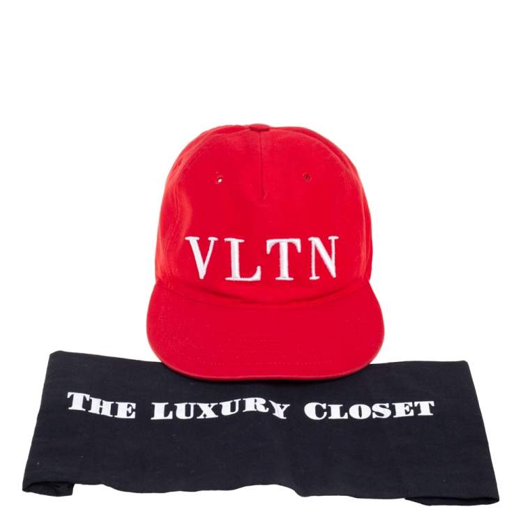 Pre Owned Valentino Red Cotton Canvas VLTN Baseball Cap 
