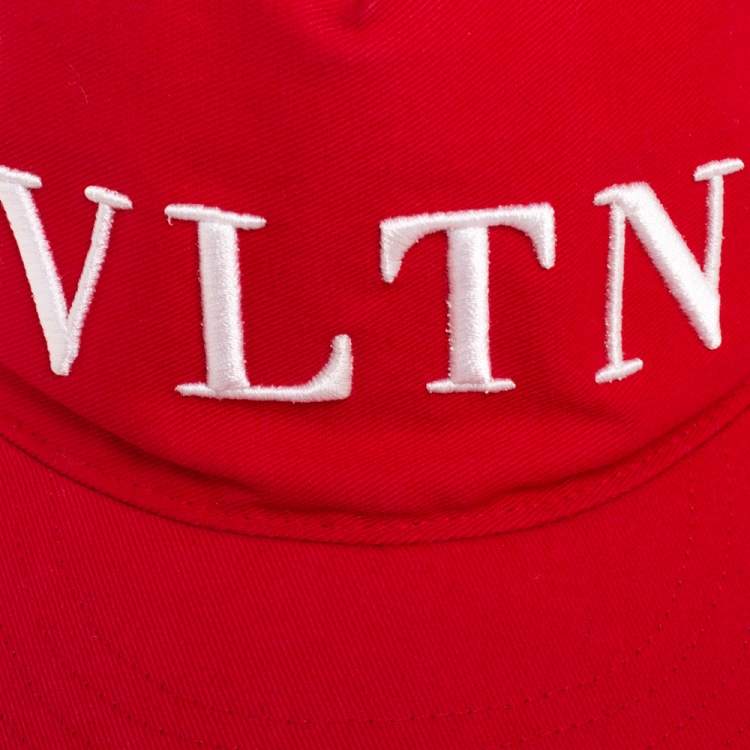 Pre Owned Valentino Red Cotton Canvas VLTN Baseball Cap 