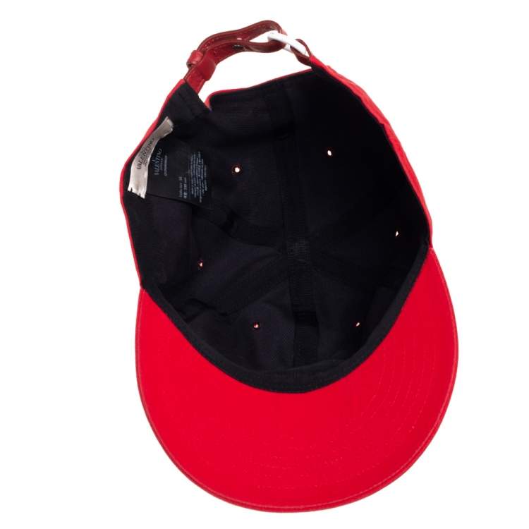 Pre Owned Valentino Red Cotton Canvas VLTN Baseball Cap 