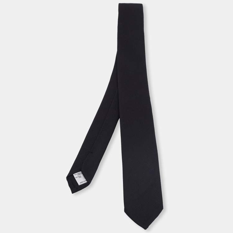Pre Owned Valentino Black Silk Wool Skinny Tie