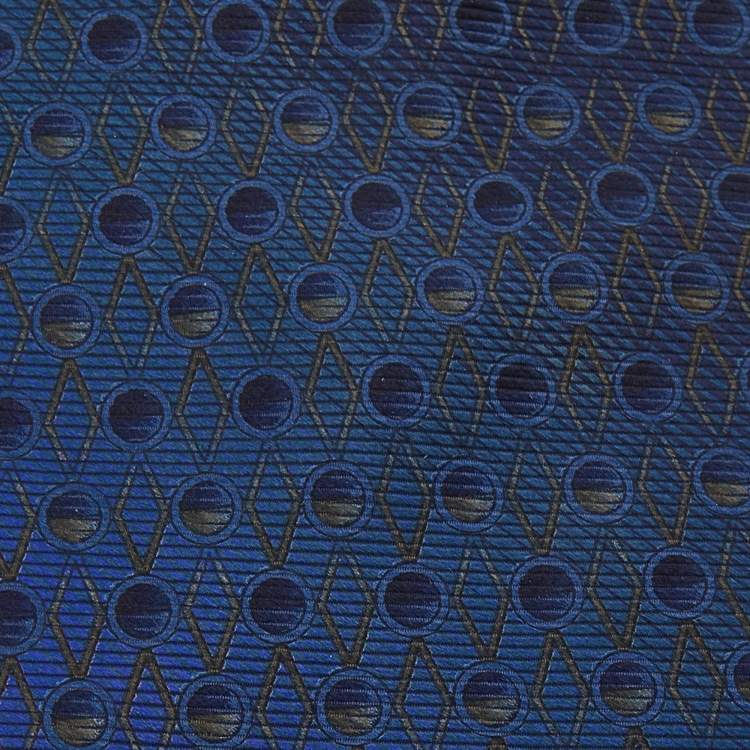 Pre Owned Valentino Peacock Blue Geometric Motif Silk Tie