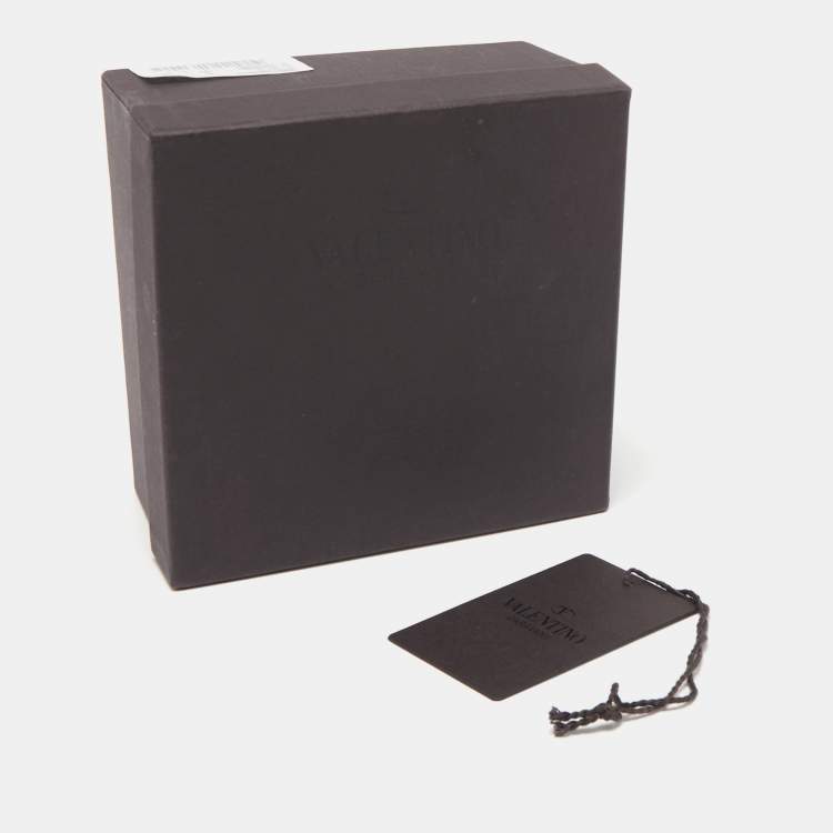 Pre Owned Valentino Black Leather V Logo Buckle Belt 110 CM