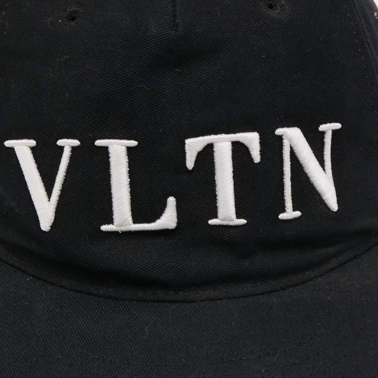 Pre Owned Valentino Black VLTN Print Cotton Baseball Cap 