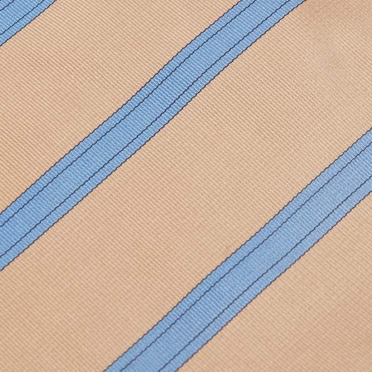 Pre Owned Valentino Beige & Blue Diagonal Striped Silk Vintage Tie 