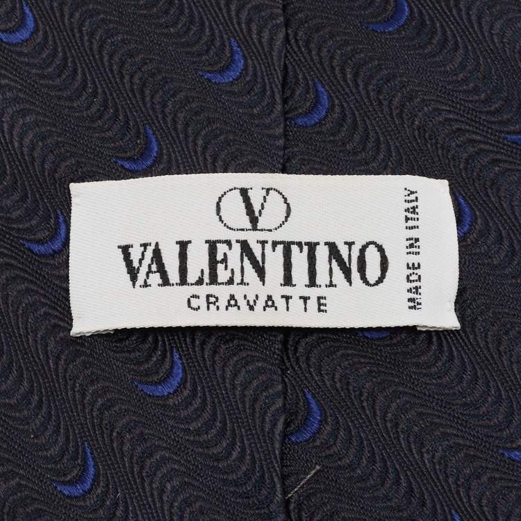 Pre Owned Valentino Navy Blue Silk Jacquard Tie