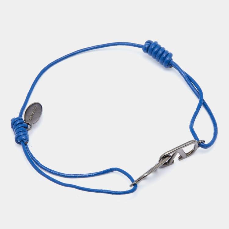Pre Owned Valentino Garavani Blue Leather Cord VLogo Bracelet